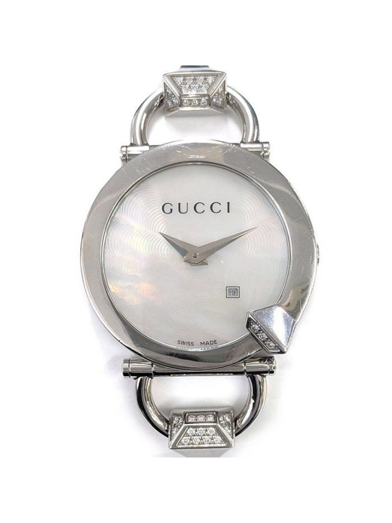 Gucci Watch Chiodo 1225 Horsebit Date Guilloche White Mother Of Pearl Dial Gucci Watch Chiodo 1225 Horsebit Date Guilloche White Mother Of Pearl Dial